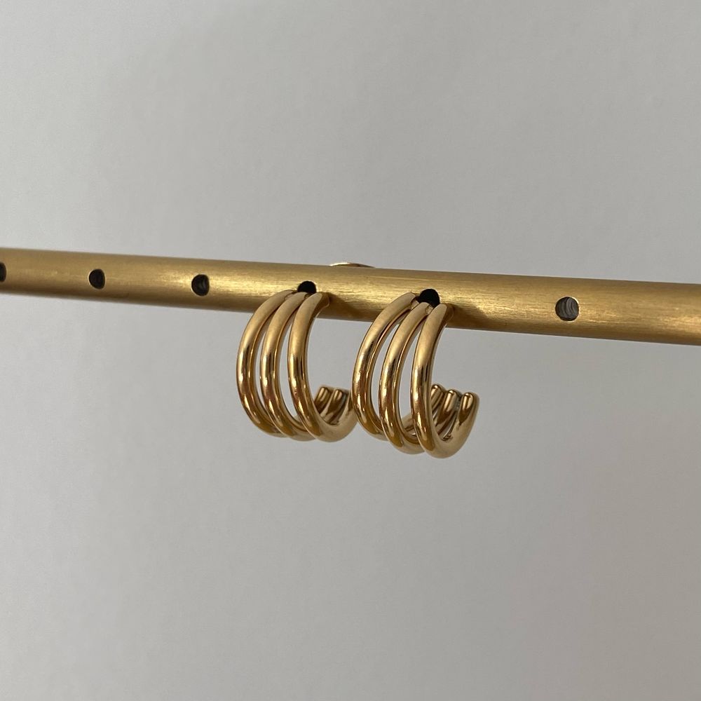 18K Gold Plated Triple C Stacked Hoop Earrings - Picture 4 of 6